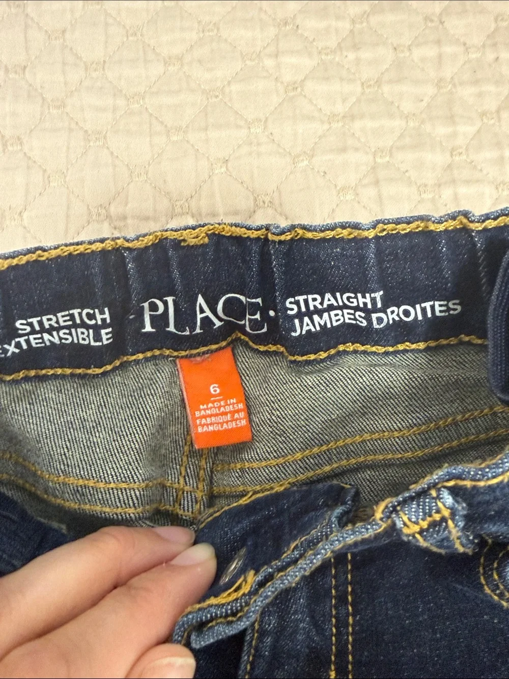 The Children's Place Indigo Straight Leg Jeans with Yellow Stitching
